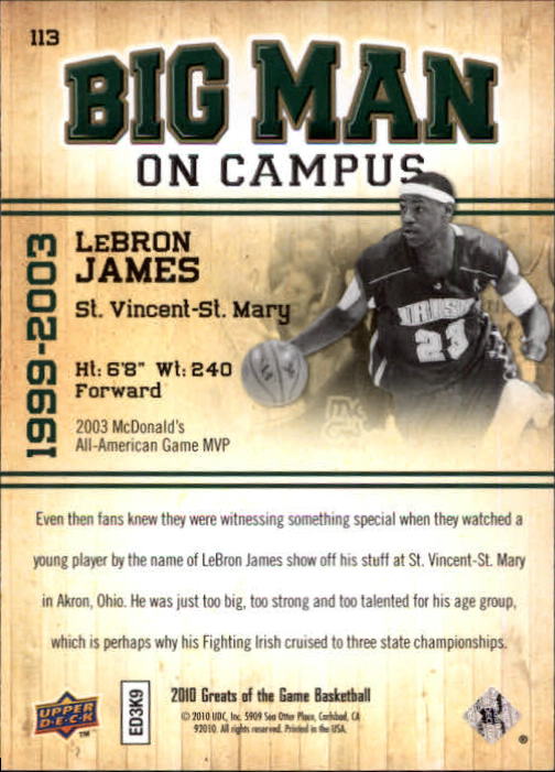 2009-10 Greats of the Game #113 LeBron James BMC back image