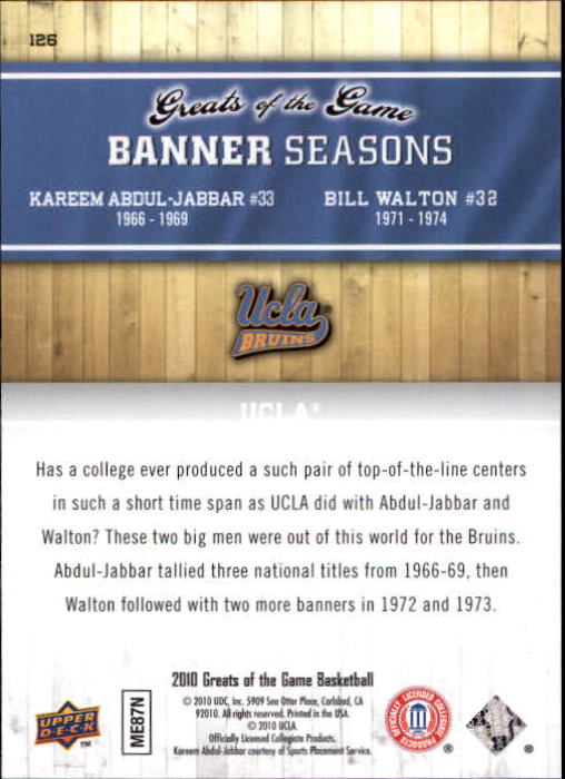 2009-10 Greats of the Game #126 Bill Walton/Kareem Abdul-Jabbar back image