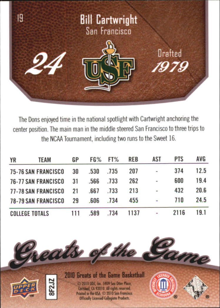 2009-10 Greats of the Game 50 #19 Bill Cartwright back image