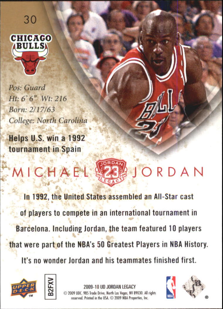 2009-10 Upper Deck Michael Jordan Legacy Collection #30 Michael Jordan/1992 Champions with USA back image