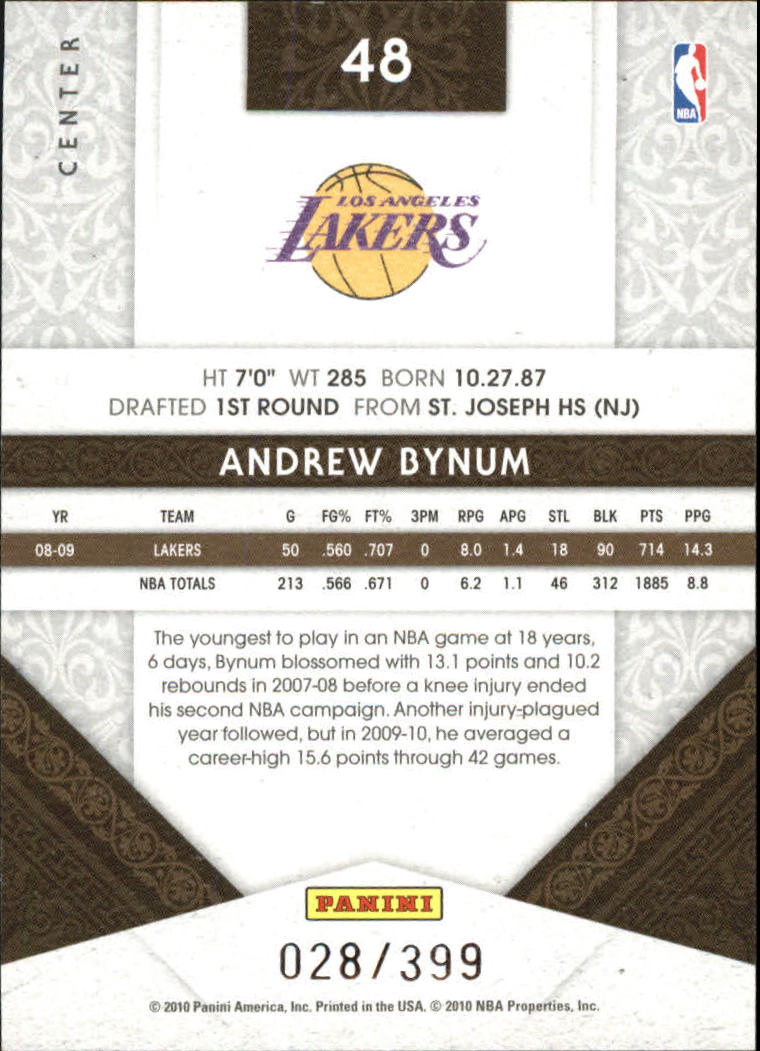 2009-10 Timeless Treasures #48 Andrew Bynum back image