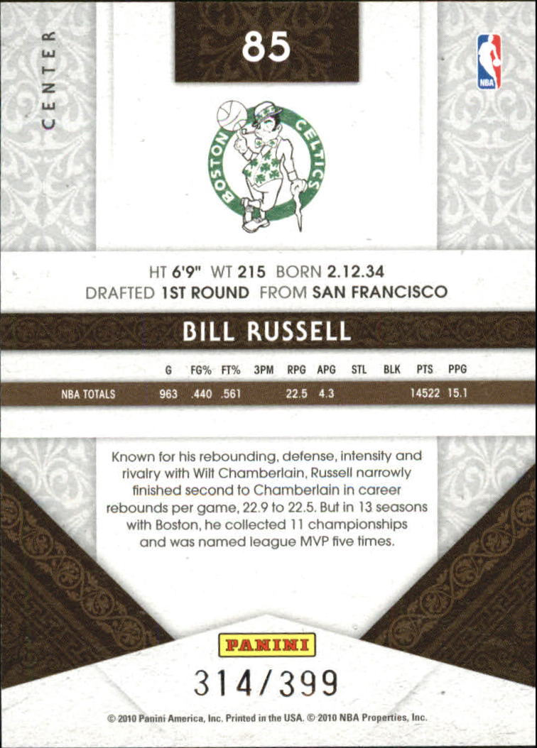 2009-10 Timeless Treasures #85 Bill Russell back image