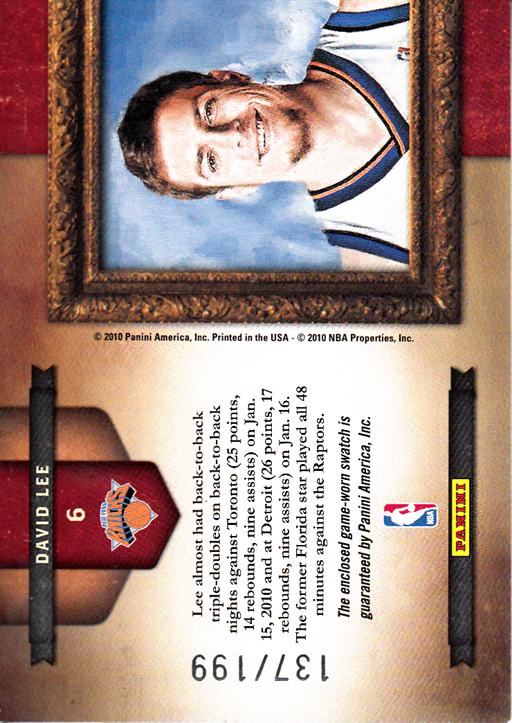 2009-10 Court Kings Gallery of Stars Materials #6 David Lee/199 back image