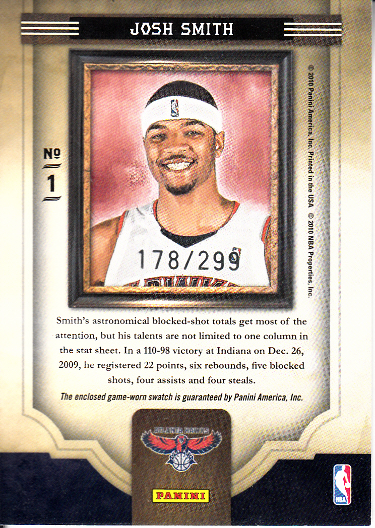 2009-10 Court Kings Artistry Materials #1 Josh Smith/299 back image