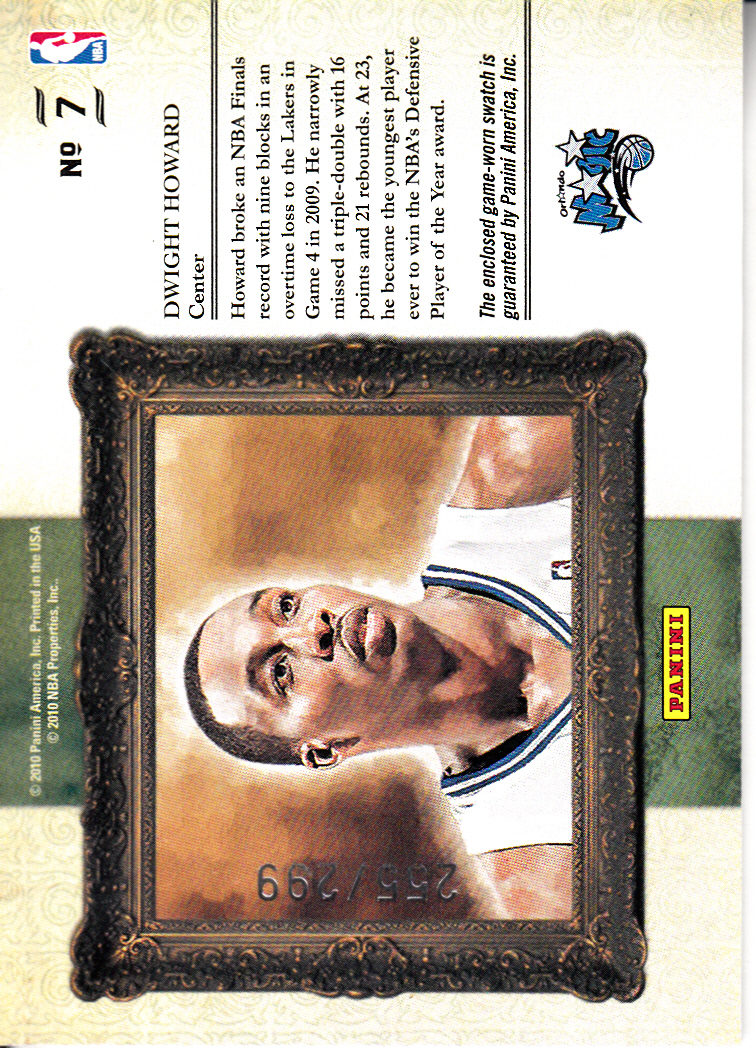 2009-10 Court Kings Portraits Materials #7 Dwight Howard/299 back image
