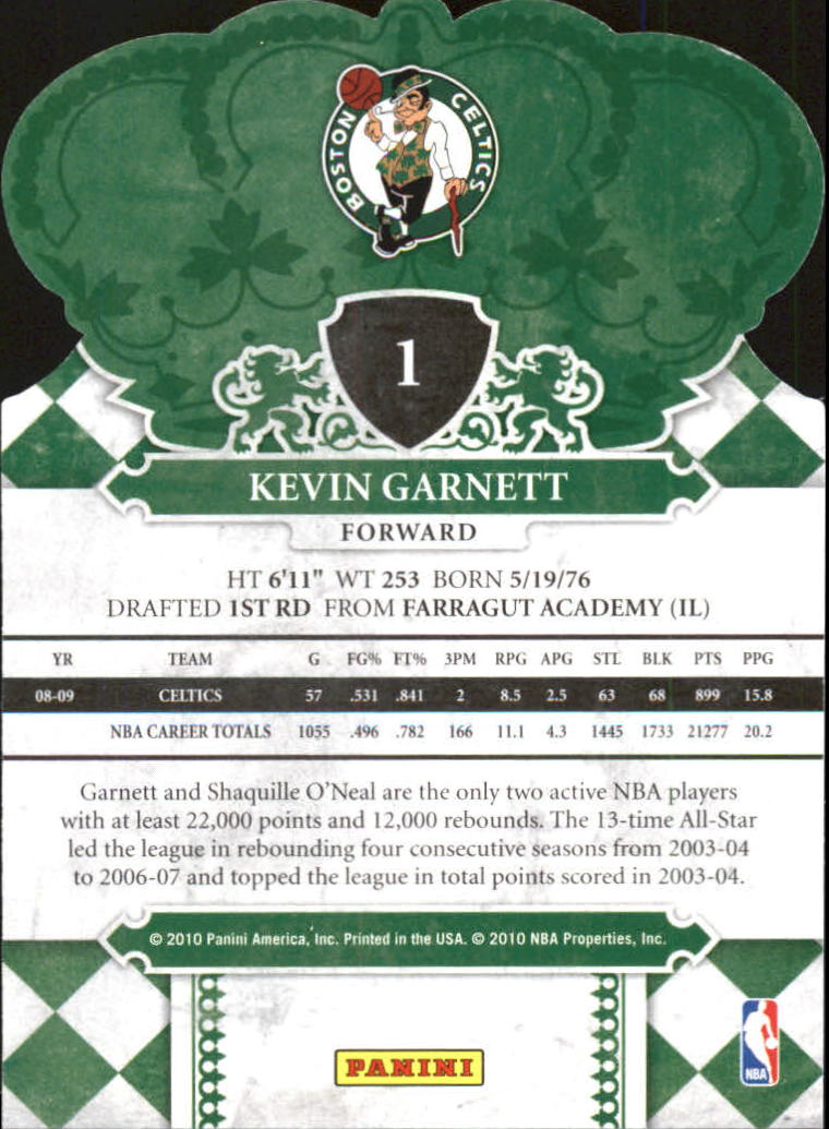 2009-10 Crown Royale #1 Kevin Garnett back image