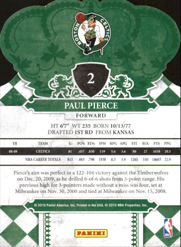 2009-10 Crown Royale #2 Paul Pierce back image