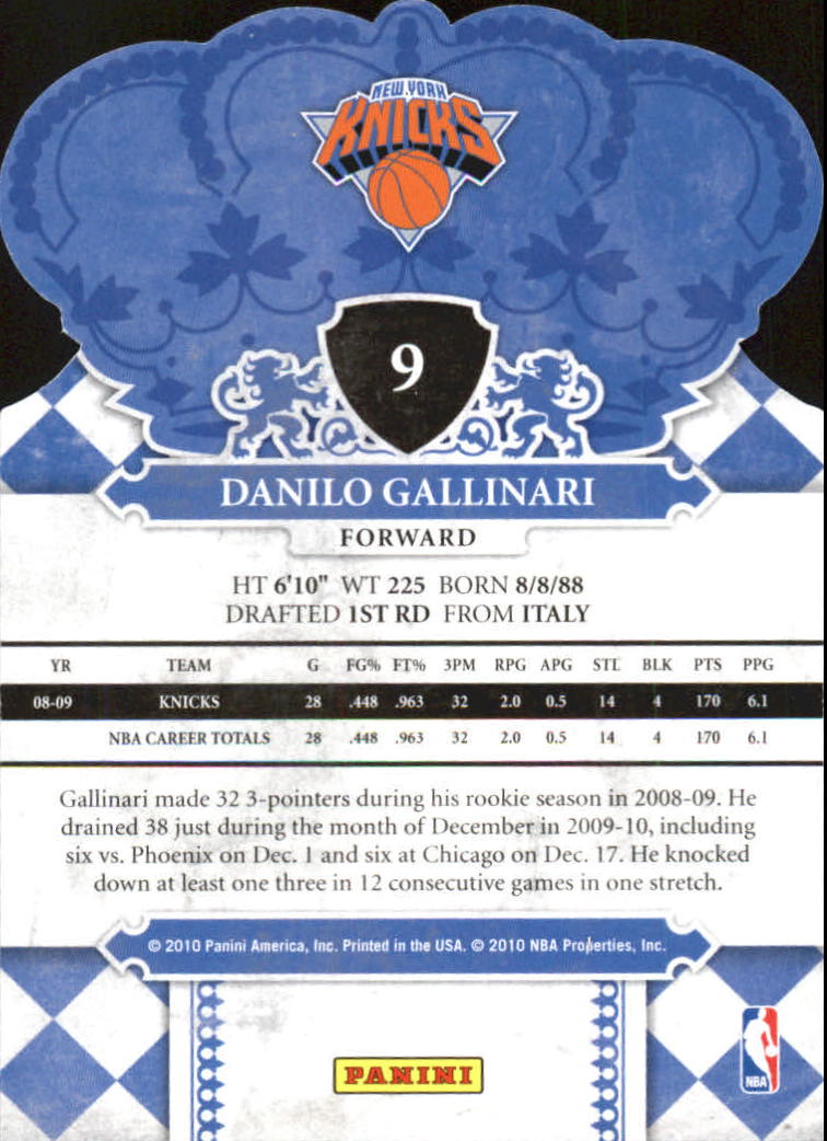 2009-10 Crown Royale #9 Danilo Gallinari back image