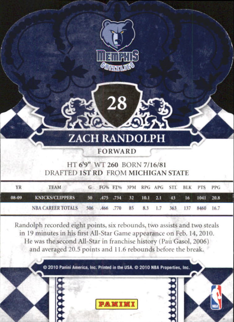 2009-10 Crown Royale #28 Zach Randolph back image