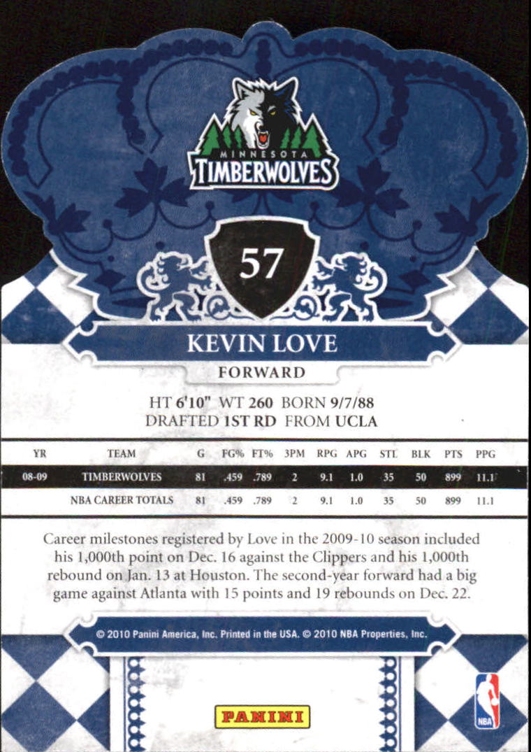 2009-10 Crown Royale #57 Kevin Love back image