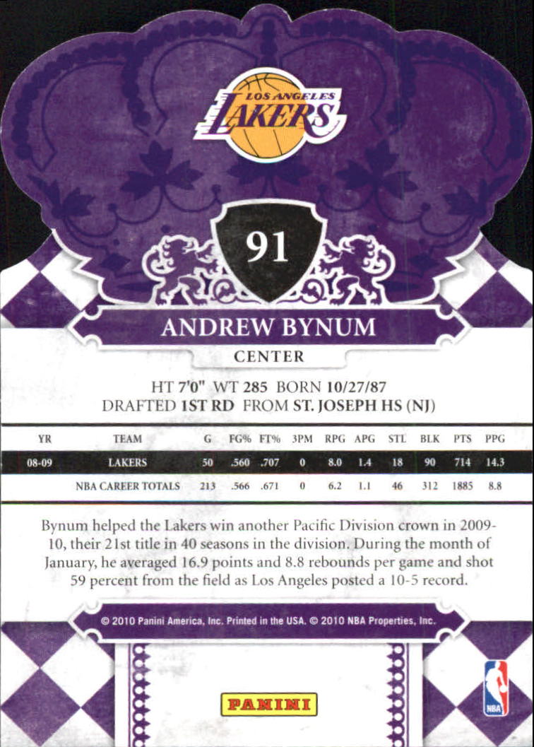 2009-10 Crown Royale #91 Andrew Bynum back image