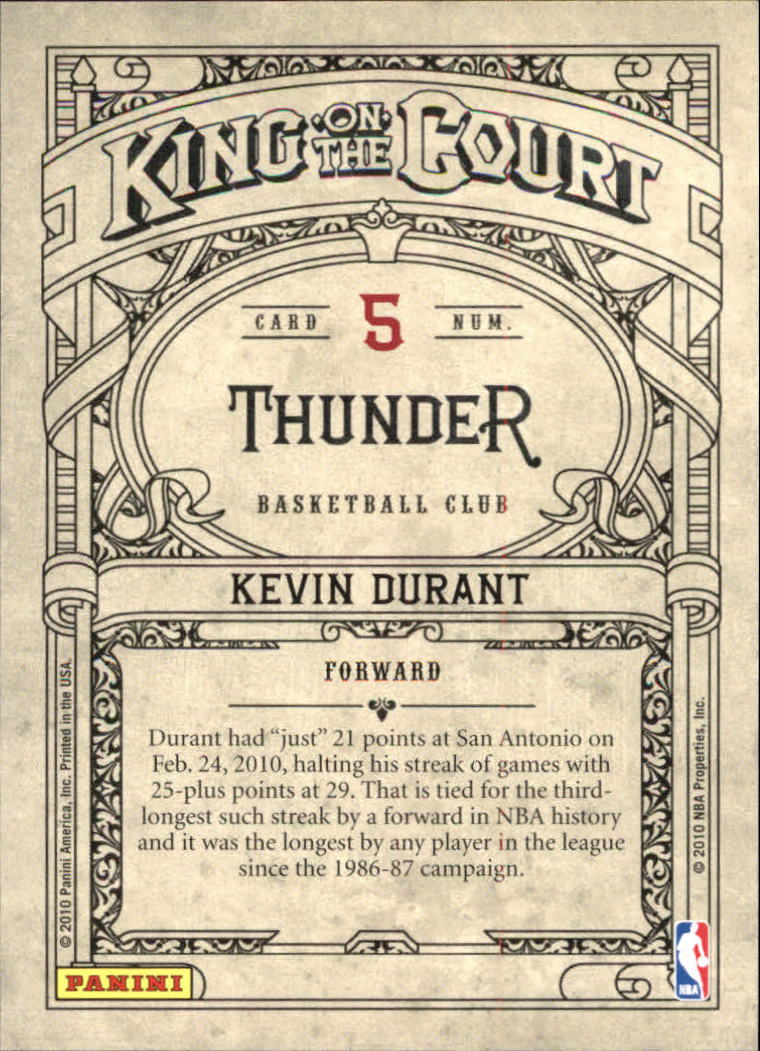 2009-10 Crown Royale King on the Court #5 Kevin Durant back image