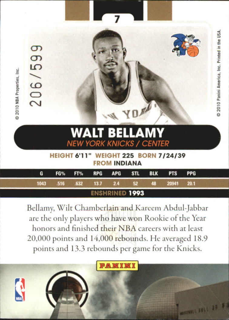 2009-10 Hall of Fame #7 Walt Bellamy back image