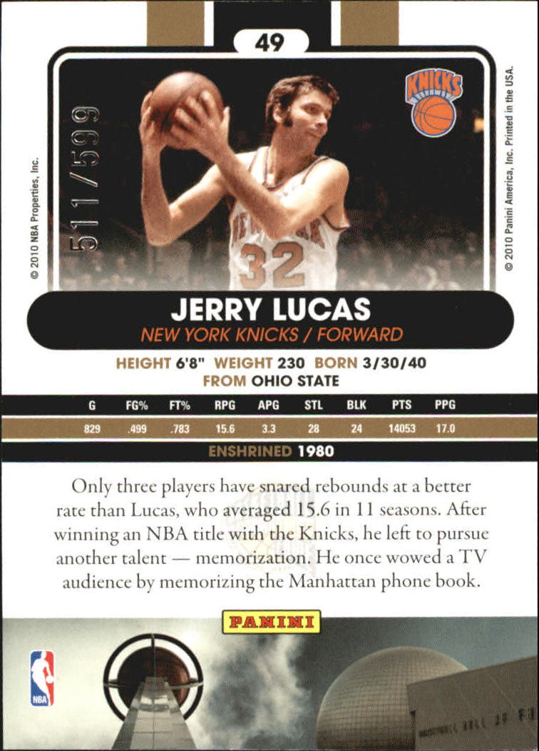 2009-10 Hall of Fame #49 Jerry Lucas back image
