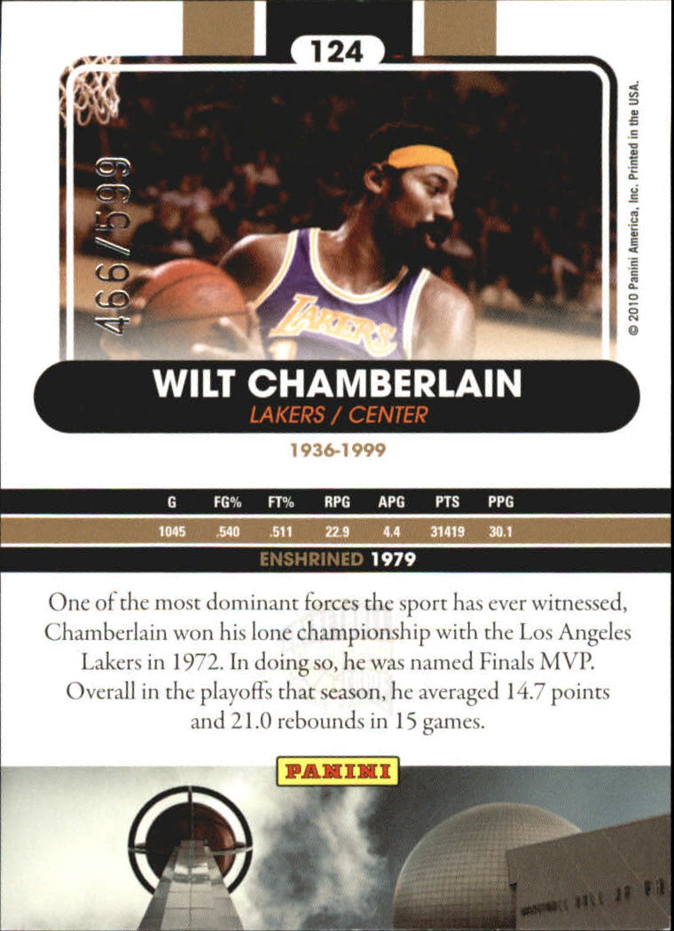 2009-10 Hall of Fame #124 Wilt Chamberlain back image