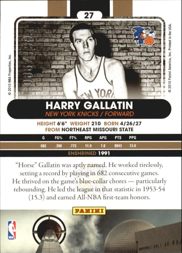 2009-10 Hall of Fame Black Border #27 Harry Gallatin back image