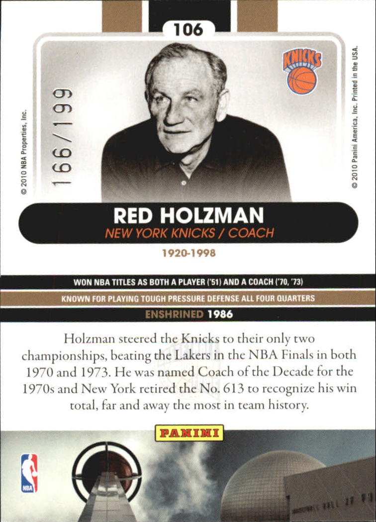 2009-10 Hall of Fame Black Border #106 Red Holzman back image