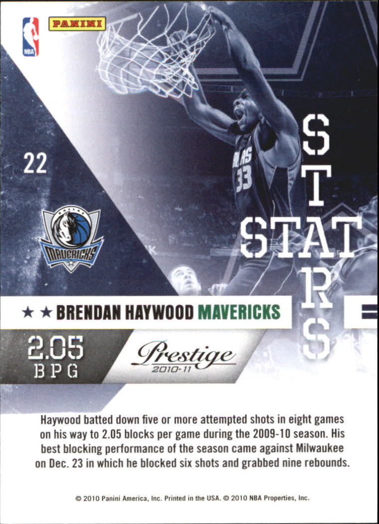 2010-11 Prestige Stat Stars #22 Brendan Haywood back image