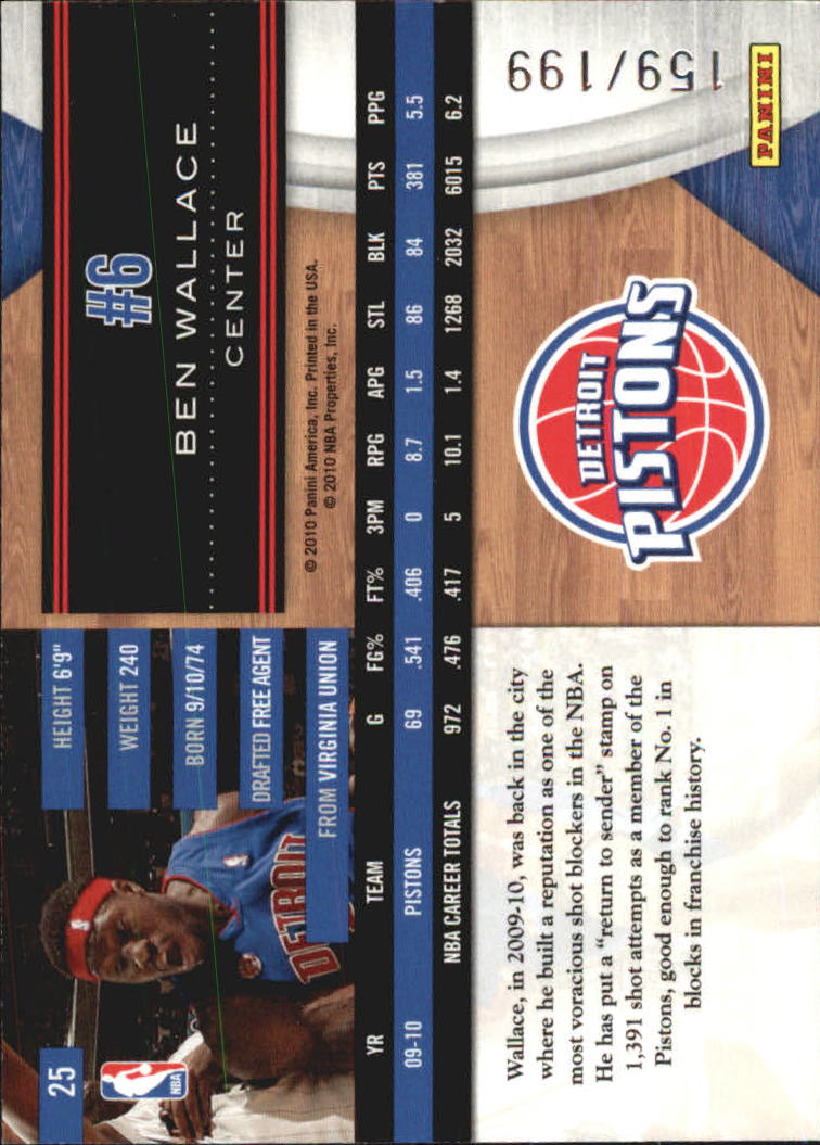 2010-11 Limited #25 Ben Wallace back image
