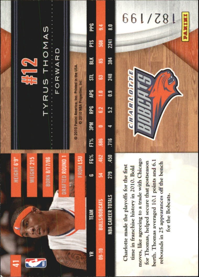 2010-11 Limited #41 Tyrus Thomas back image