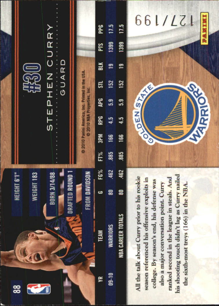 2010-11 Limited #88 Stephen Curry back image