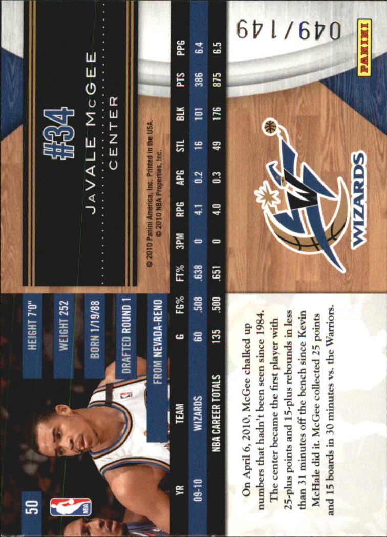 2010-11 Limited Silver Spotlight #50 JaVale McGee back image