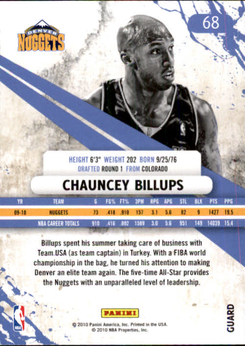 2010-11 Rookies and Stars Longevity #68 Chauncey Billups back image