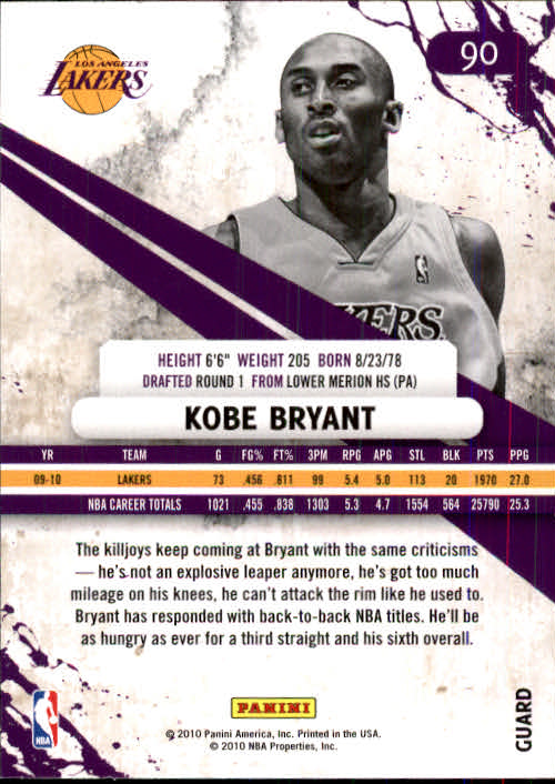 2010-11 Rookies and Stars Longevity #90 Kobe Bryant back image