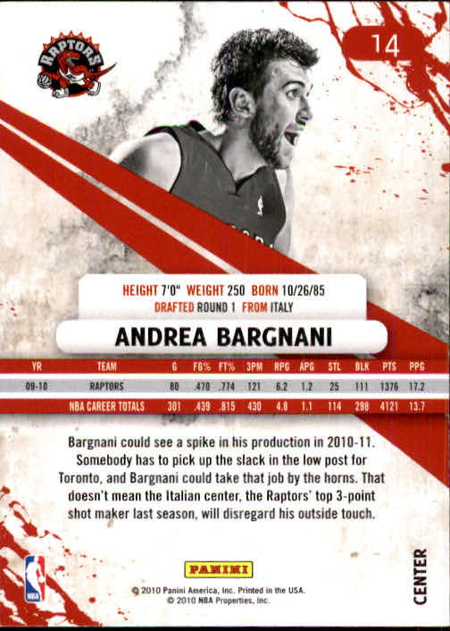 2010-11 Rookies and Stars #14 Andrea Bargnani back image