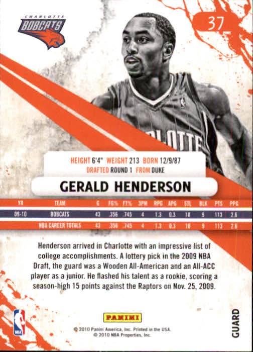 2010-11 Rookies and Stars #37 Gerald Henderson back image
