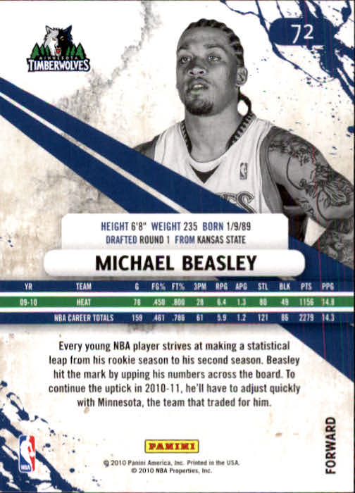 2010-11 Rookies and Stars #72 Michael Beasley back image