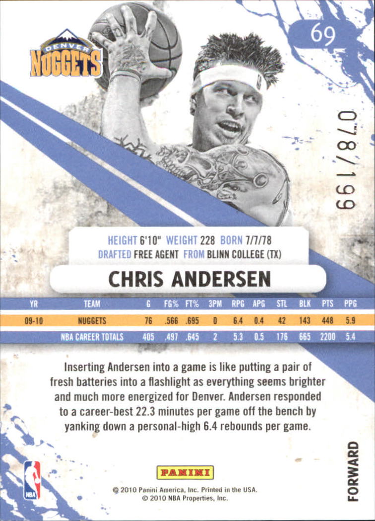 2010-11 Rookies and Stars Gold Holofoil #69 Chris Andersen back image