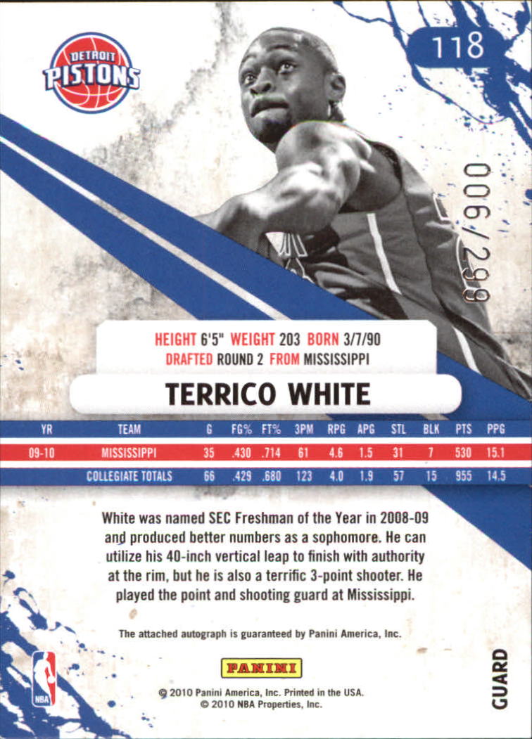 2010-11 Rookies and Stars Signatures #118 Terrico White/299 back image