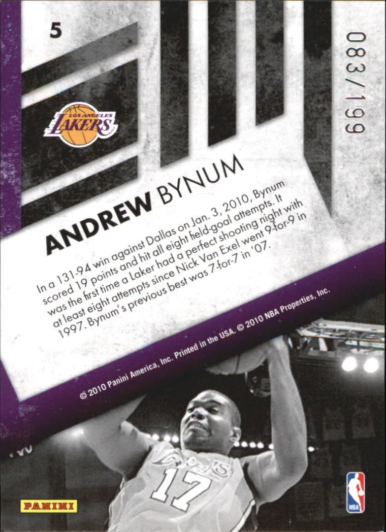 2010-11 Rookies and Stars Sharp Shooters Holofoil #5 Andrew Bynum back image