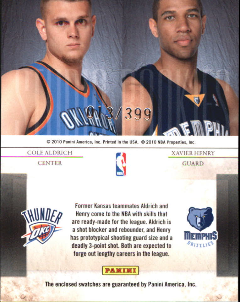 2010-11 Rookies and Stars Studio Combo Rookies Materials #7 Cole Aldrich/Xavier Henry back image