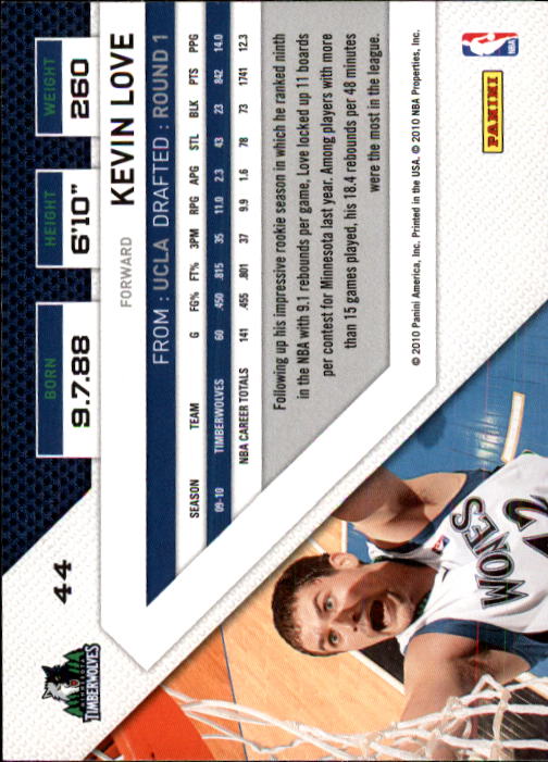 2010-11 Panini Threads #44 Kevin Love back image