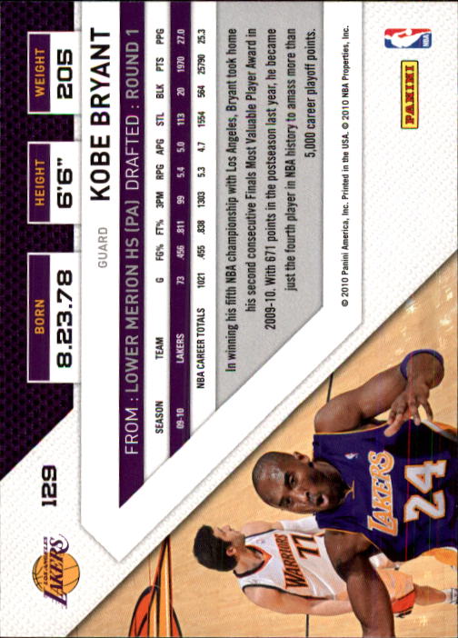 2010-11 Panini Threads #129 Kobe Bryant back image