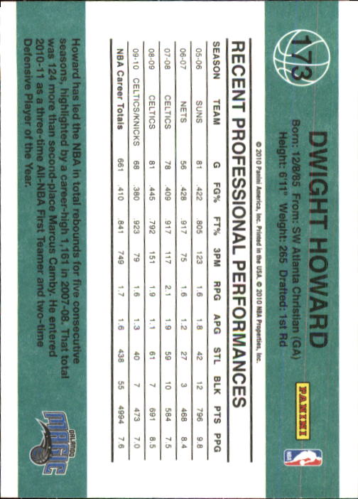 2010-11 Donruss #173 Dwight Howard back image