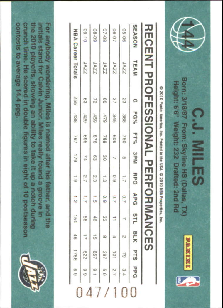 2010-11 Donruss Press Proofs #144 C.J. Miles back image