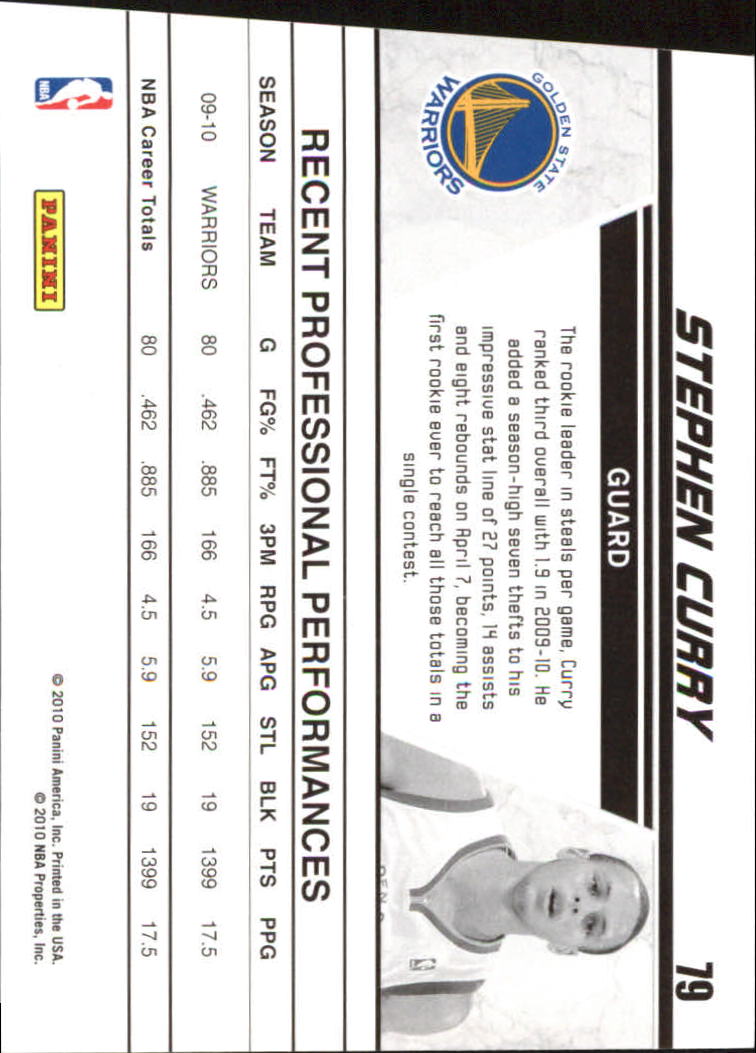 2010-11 Donruss Production Line Die Cuts Emerald #79 Stephen Curry back image