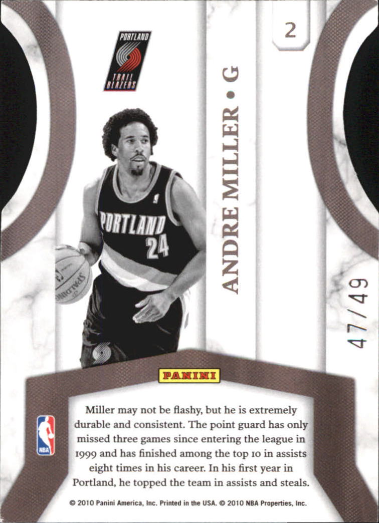 2010-11 Donruss Jersey Kings Die Cuts Sapphire #2 Andre Miller back image