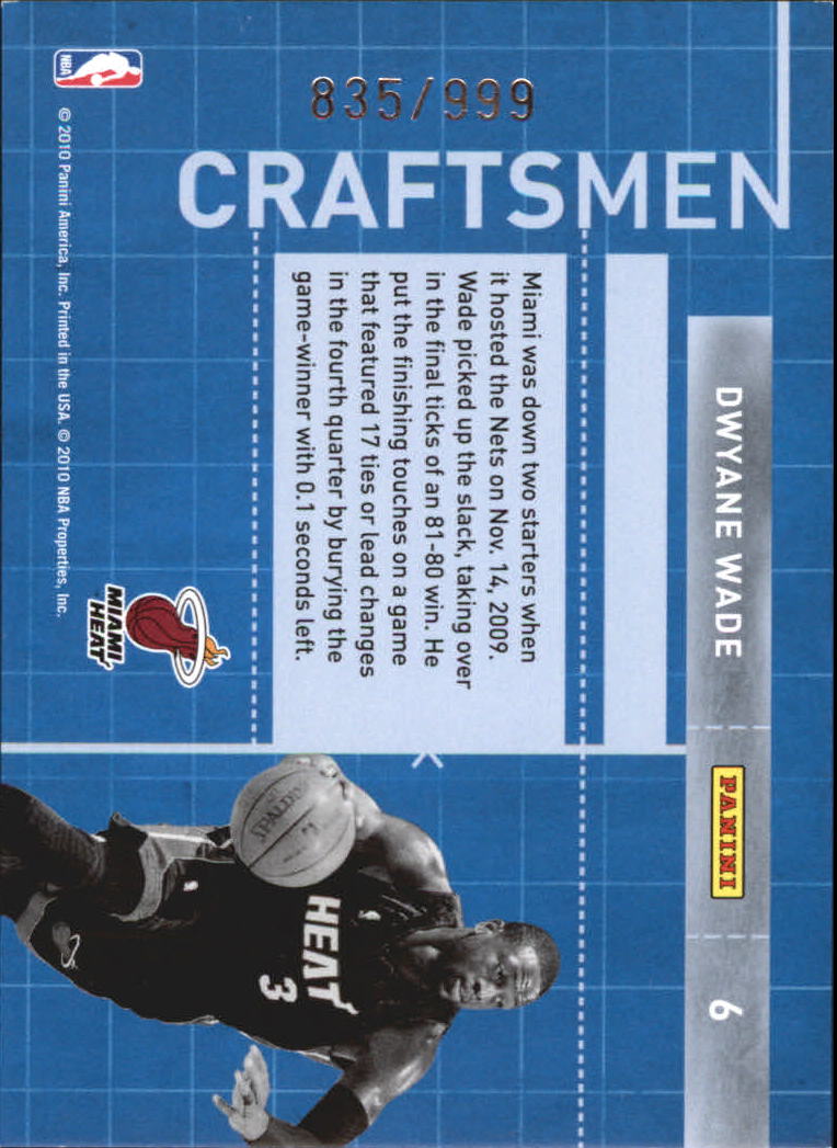 2010-11 Donruss Craftsmen #6 Dwyane Wade back image