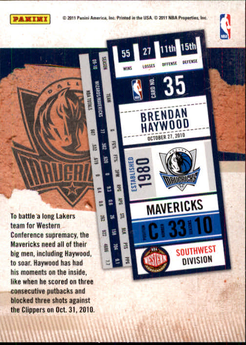 2010-11 Playoff Contenders Patches #35 Brendan Haywood back image
