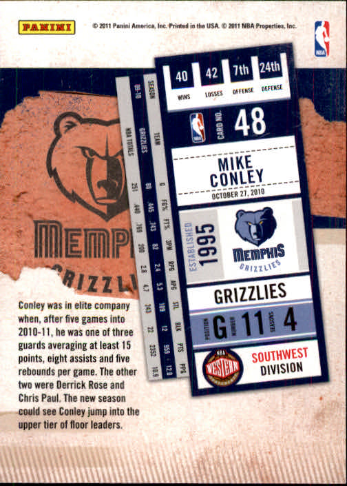 2010-11 Playoff Contenders Patches #48 Mike Conley Jr. back image