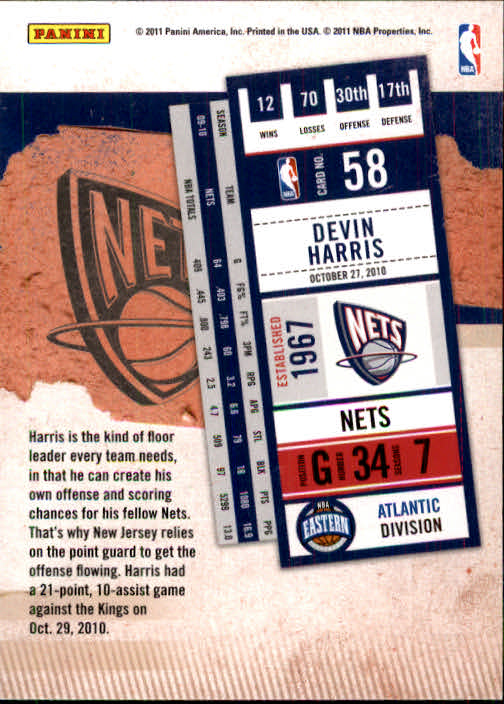 2010-11 Playoff Contenders Patches #58 Devin Harris back image
