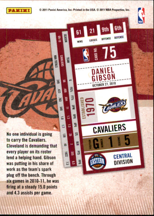 2010-11 Playoff Contenders Patches #75 Daniel Gibson back image