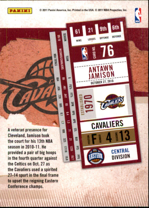 2010-11 Playoff Contenders Patches #76 Antawn Jamison back image