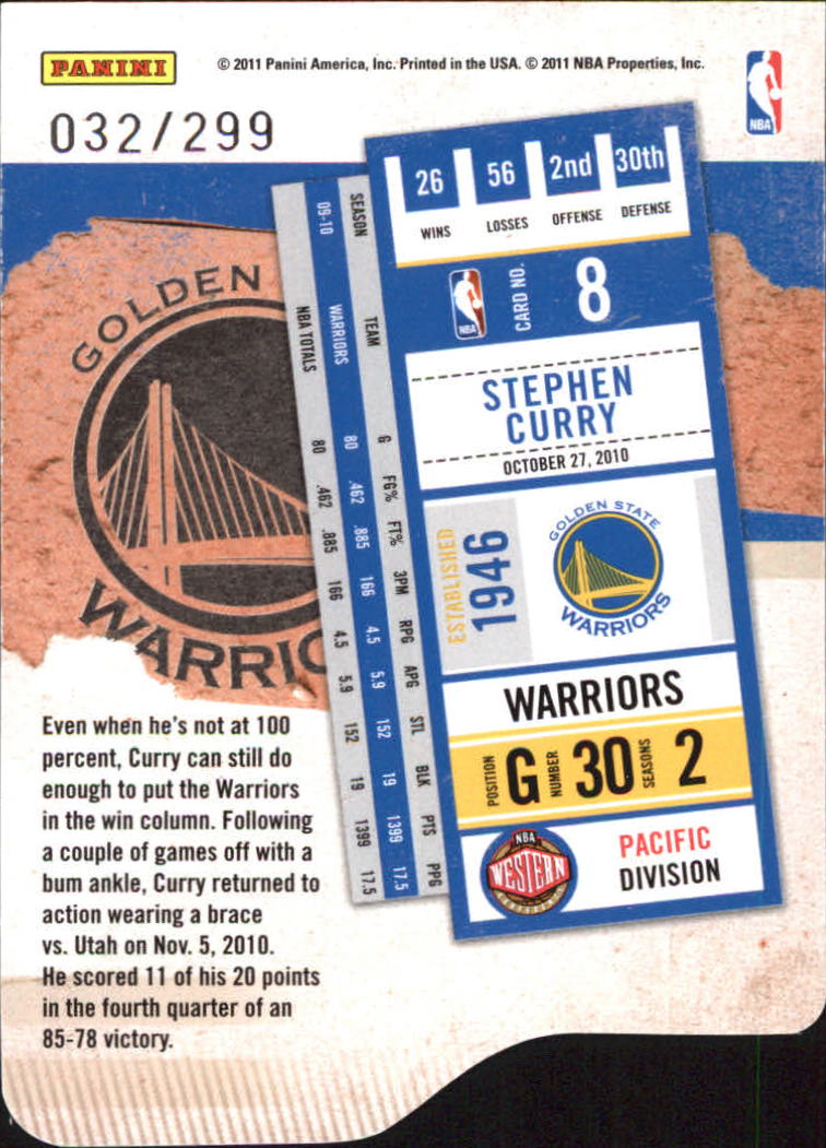 2010-11 Playoff Contenders Patches Die Cuts Silver #8 Stephen Curry back image