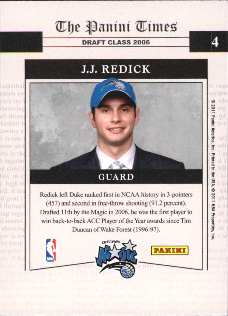 2010-11 Playoff Contenders Patches Place in History #4 J.J. Redick back image
