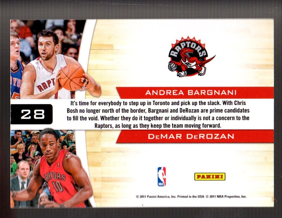 2010-11 Playoff Contenders Patches Starting Blocks #28 Andrea Bargnani/DeMar DeRozan back image